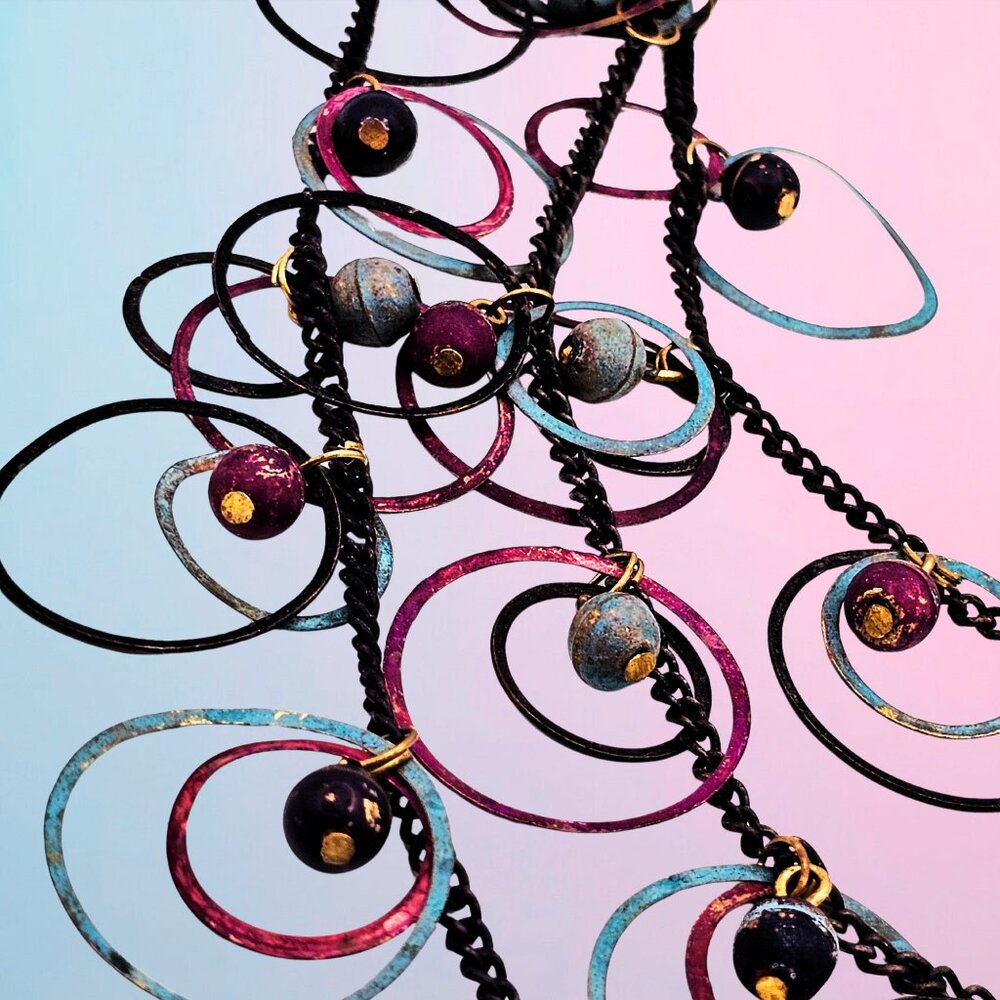 Multicolor Wire Ring & Bead Statement Necklace On… - image 6